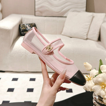 CC 25S Coco Beach Mary Jane Flats Pink And Black Mesh Cowhide 329018