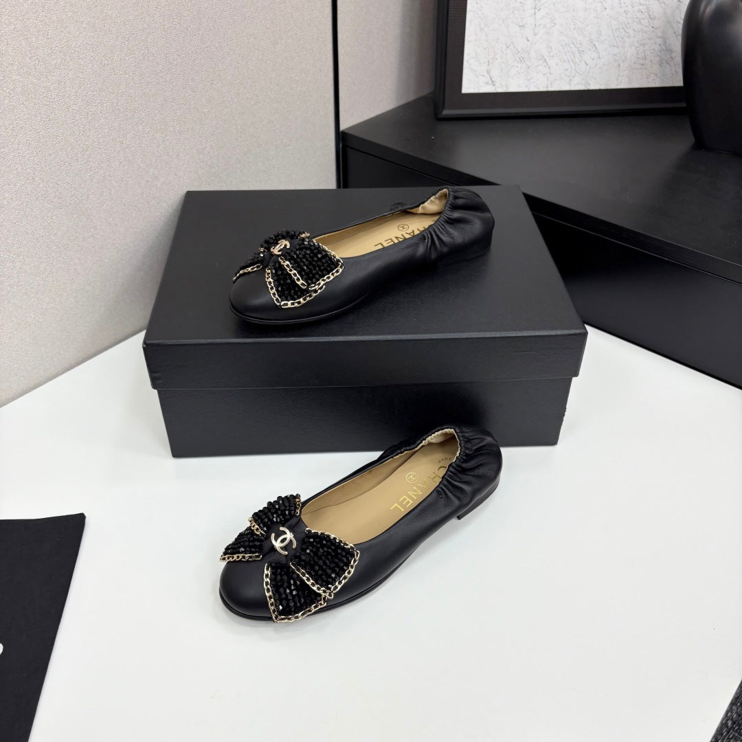 CC 25S Coco Beach Ballet Flats Black Sheepskin 331785