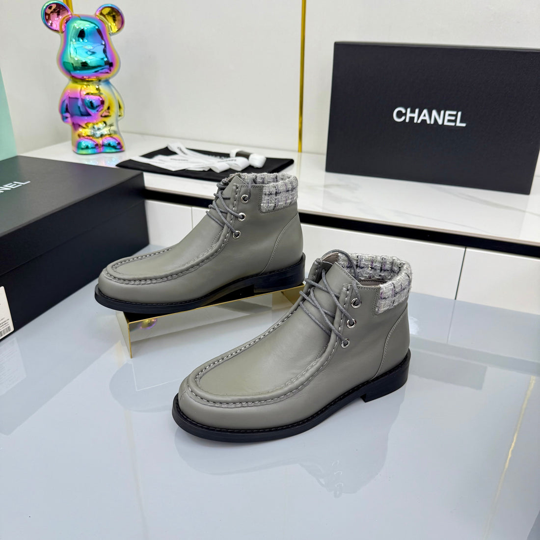 CC 25 Ankle Boots Gray Cowhide And Tweed 454713