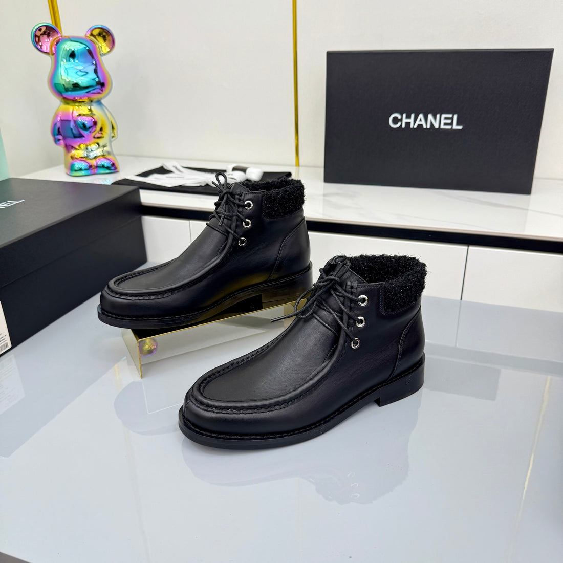 CC 25 Ankle Boots Black Cowhide And Tweed 454711