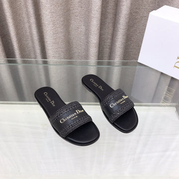 CD D-Lane Flat Colorblock Espadrilles Black Raffia And Calfskin