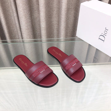 CD Dway Flat Flip-Flop Colorblocked Logo Embroidery Burgundy 15MM Cowhide