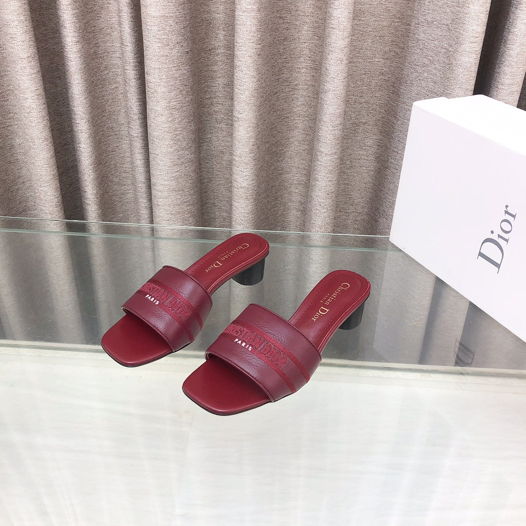 CD Dway Flip-Flop Colorblocked Logo Embroidery Burgundy 45MM Cowhide