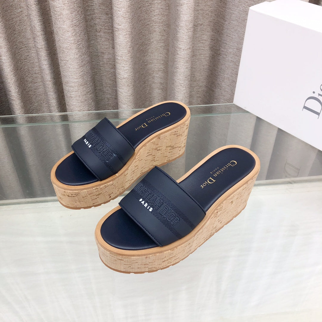 CD Dway Jelly-Colored Platform Heel 100MM Sandals Navy Blue Calskin