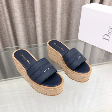 CD Dway Jelly-Colored Platform Heel 100MM Sandals Navy Blue Calskin