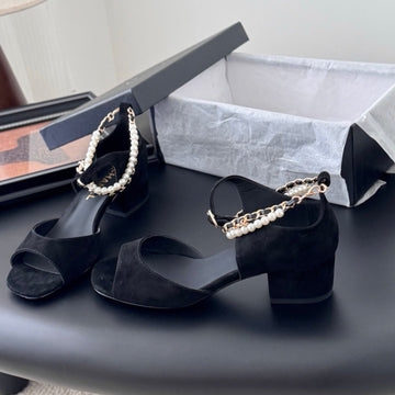 CC 25B Mary Janes 55MM High Heel Pearl Strap Black Suede