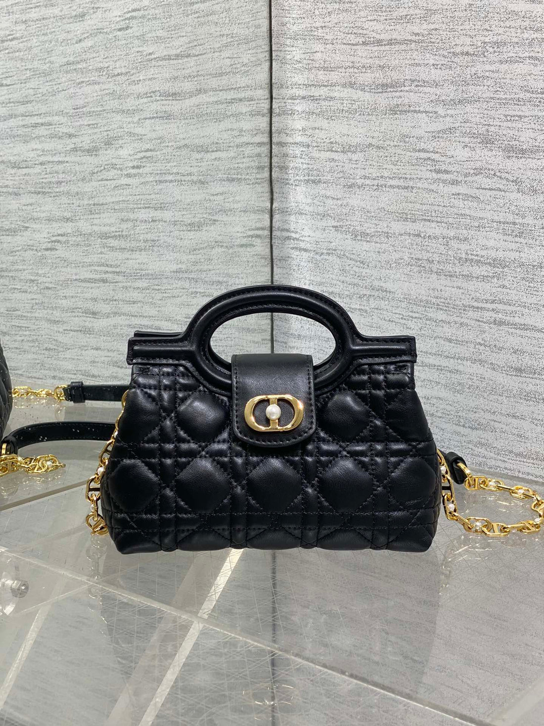 CD Jolie Top Handle Mini Chain Bag 19CM Black Cowhide