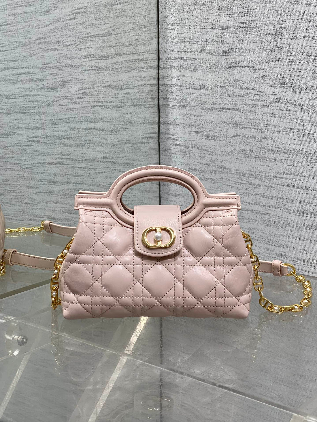 CD Jolie Top Handle Mini Chain Bag 19CM Pink Cowhide