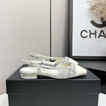 CC 25SS Classic Slingbacks Flats White Tweed Cowhide 490181