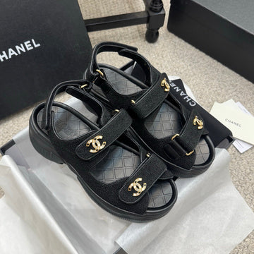CC 25B Thick-Sole Casual Sandals With Velcro Black Fabric 489314