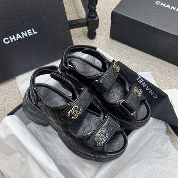 CC 25B Thick-Sole Casual Sandals With Velcro Black Leather 489312