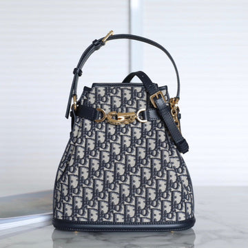 Montaigne Medium 24 Bucket Bag In Blue Oblique Jacquard Calfskin