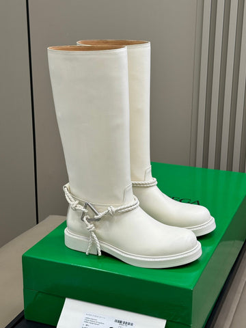 Bv 25FW James Boots With Coaxial Detailing And Signature Metal Triangle In White Calfskin