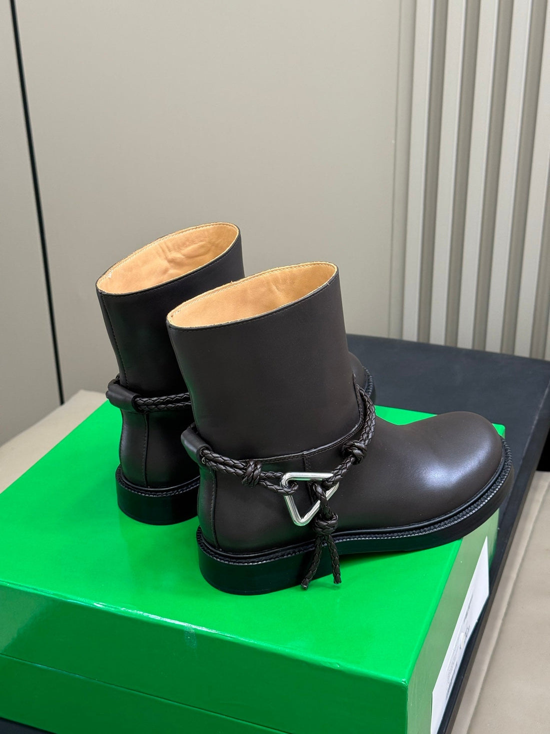 Bv 25FW Ankle Boots With Coaxial Detailing And Signature Metal Triangle In Fondant Calfskin