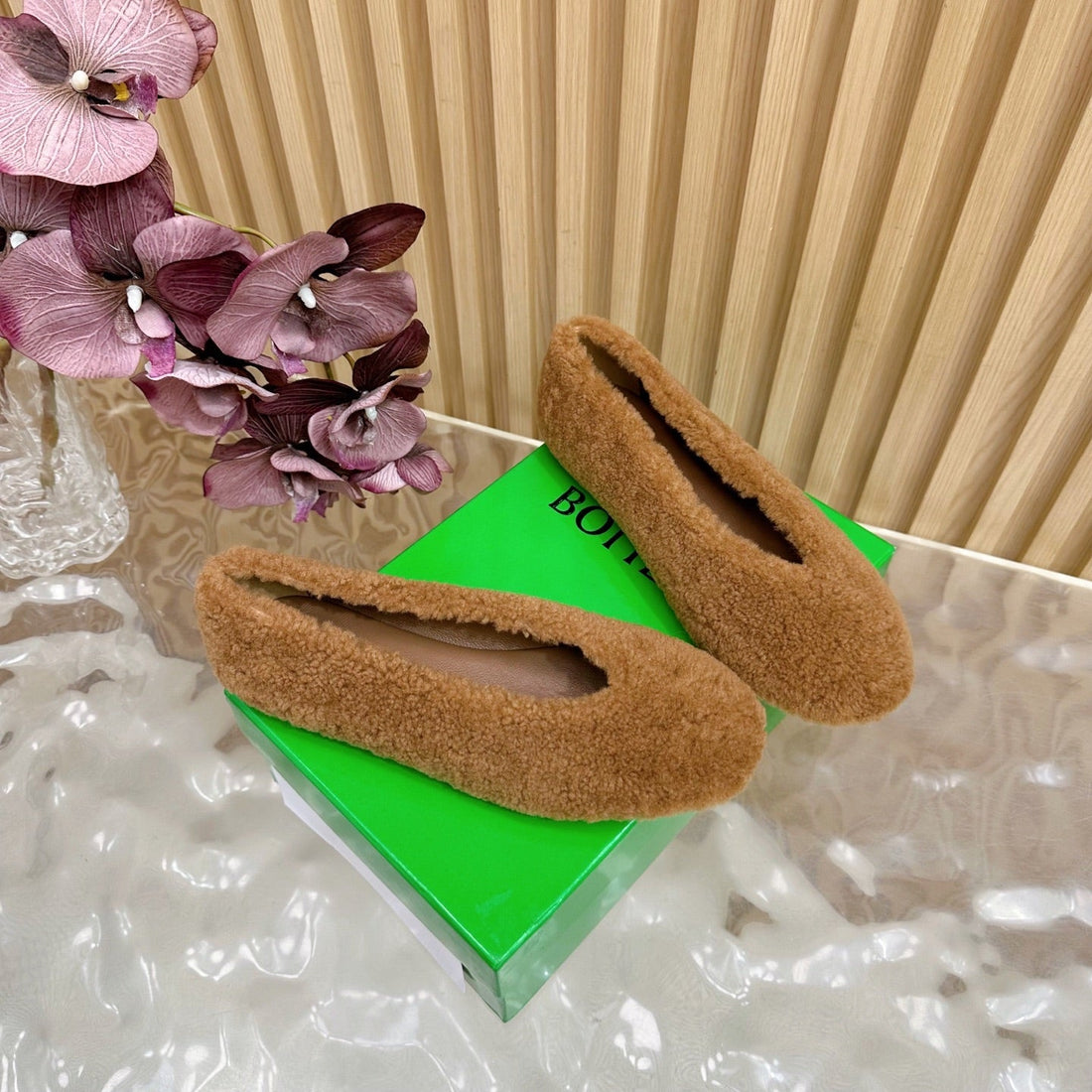 Bv 25SS Shearling Ballerina In Brown Wool Sheepskin