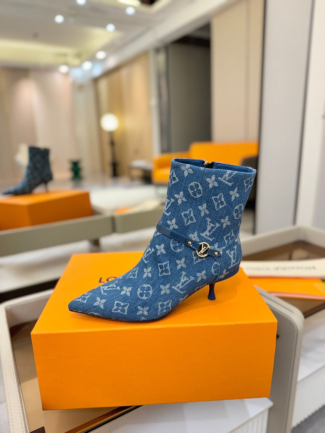 LV 6AM Ankle Boots 55MM Heel Blue Denim 504811