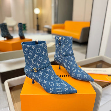 LV 6AM Ankle Boots 55MM Heel Blue Denim 504811