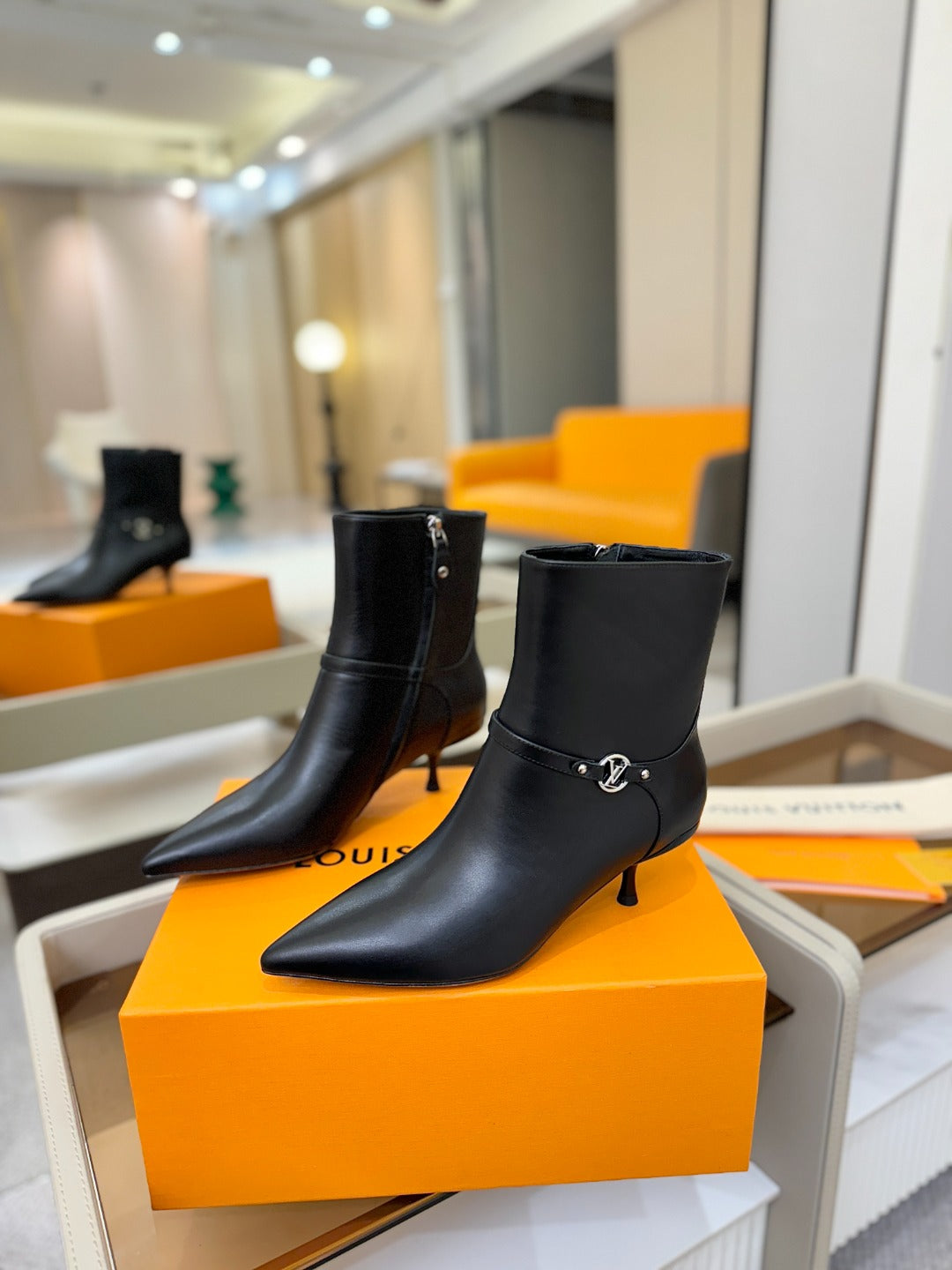 LV 6AM Ankle Boots 55MM Heel Black Calfskin 504810