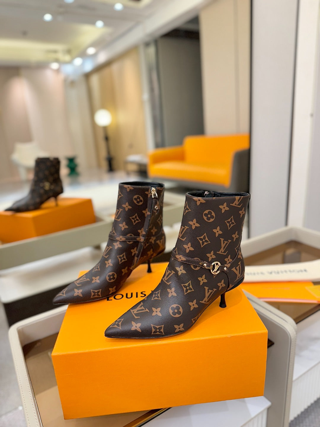 LV 6AM Ankle Boots 55MM Heel Brown Monogram 504808