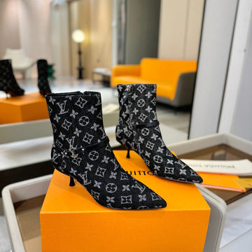 LV 6AM Ankle Boots 55MM Heel Navy Blue Denim 504807