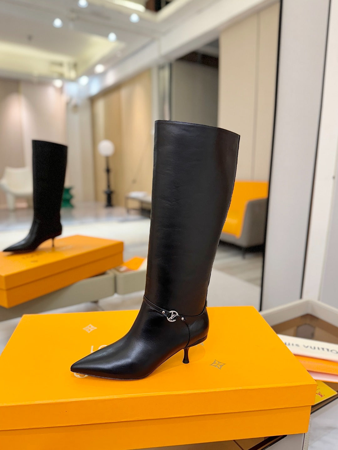 LV 6AM High Boots 55MM Heel Black Calfskin 504805