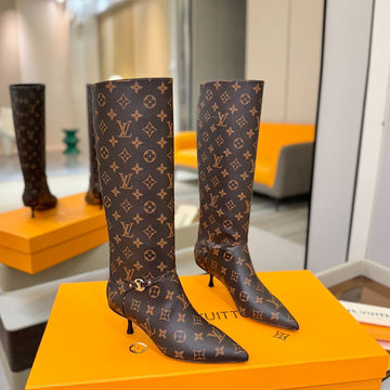 LV 6AM High Boots 55MM Heel Brown Monogram 504804