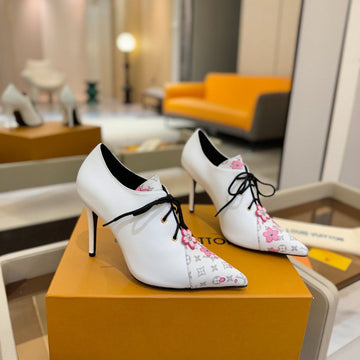 LV Ankle Boot 90MM White Calfskin Mix Cherry Blossom Monogram 504794