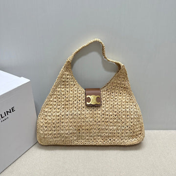 Celin Cabas Triangle Grass Raffia Woven Handbag 126451