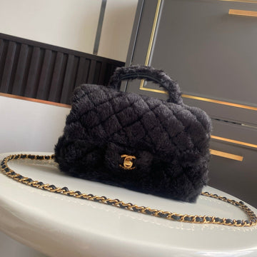 Mini Cf 25 Flap Bag Black Shearling