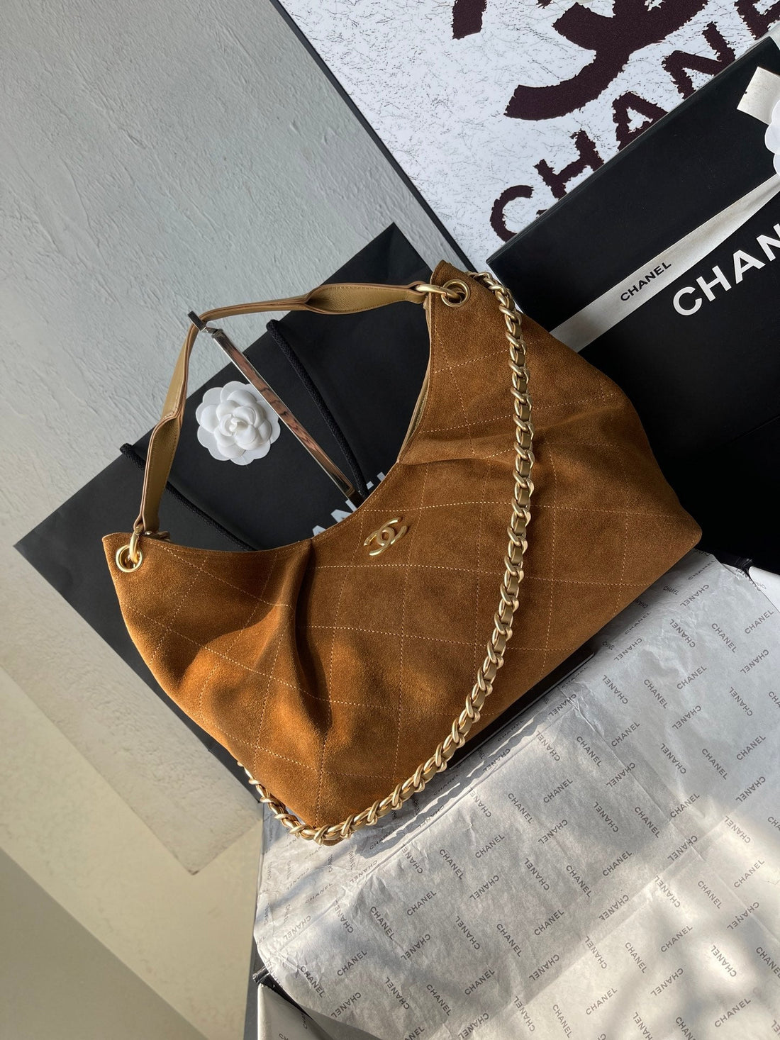 CC 25A Tote Bag 33CM Brown Suede
