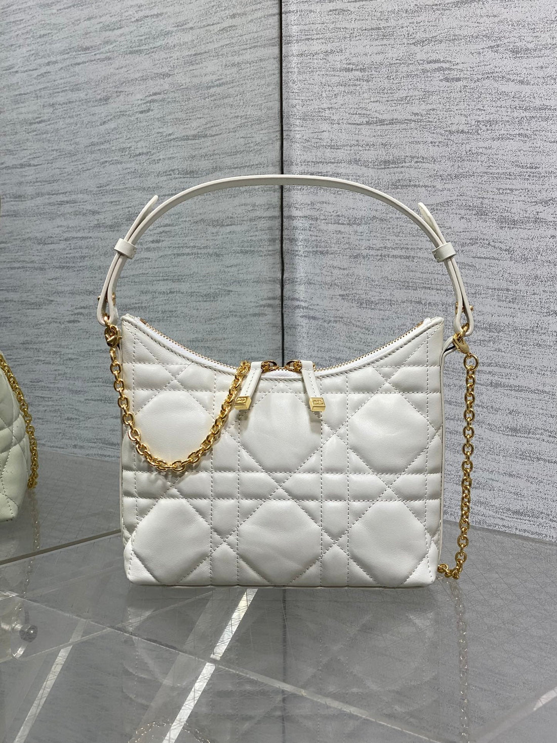 CD Shoulder Bag 19CM White Lambskin Ghw