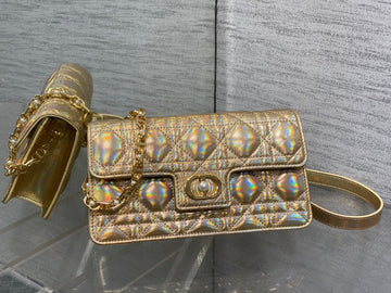 CD Pearl Chain Bag Laser Gold 21CM Lambskin