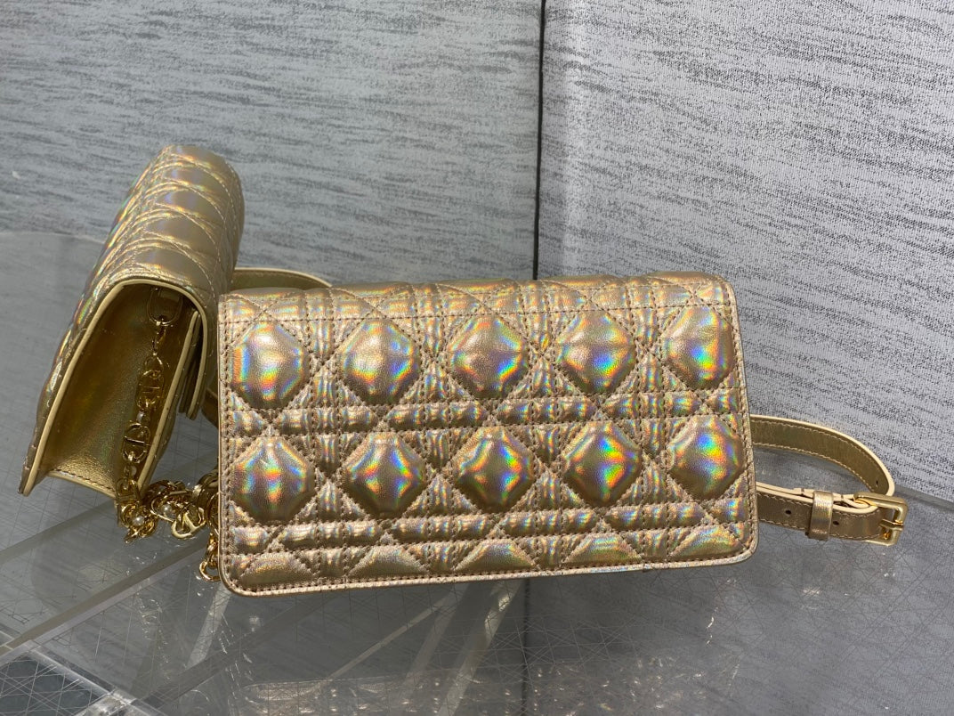 CD Pearl Chain Bag Laser Gold 21CM Lambskin