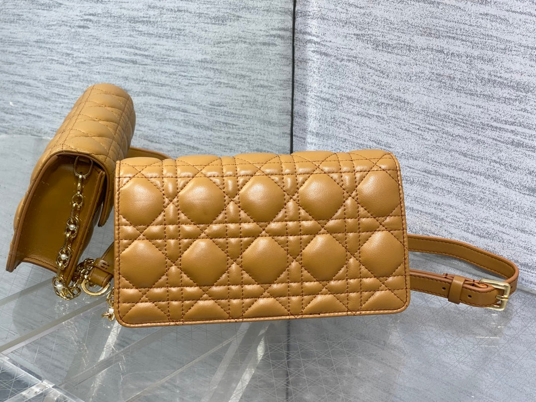 CD Pearl Chain Bag Caramel 21CM Lambskin