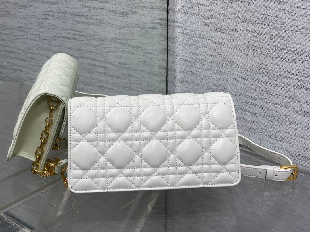 CD Pearl Chain Bag White 21CM Lambskin