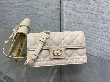 CD Pearl Chain Bag Cream 21CM Lambskin