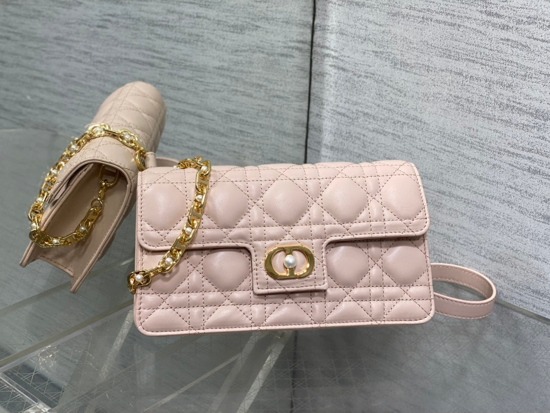 CD Pearl Chain Bag Pink 21CM Lambskin