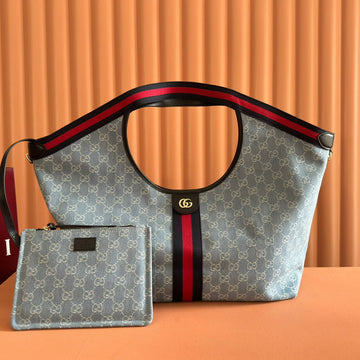 GG Giglio 26 Detachable Clutch Tote Bag 60CM Light Blue Canvas Light Gold Hardware