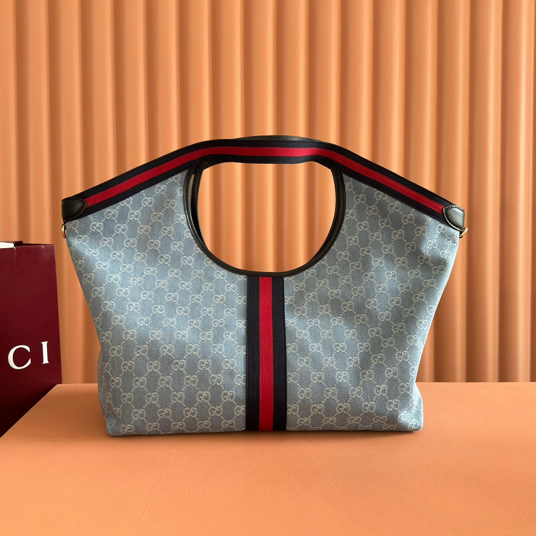 GG Giglio 26 Detachable Clutch Tote Bag 60CM Light Blue Canvas Light Gold Hardware