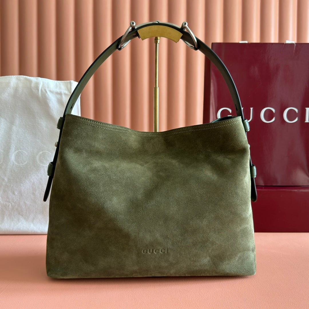 GG 25FW Beatrix Handbag 35CM Moss Green Suede Shw