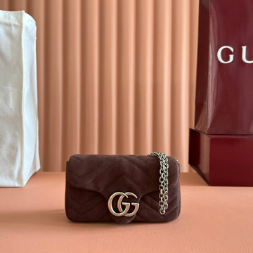 GG Marmont Double-G 16.5cm Matte Brown Suede