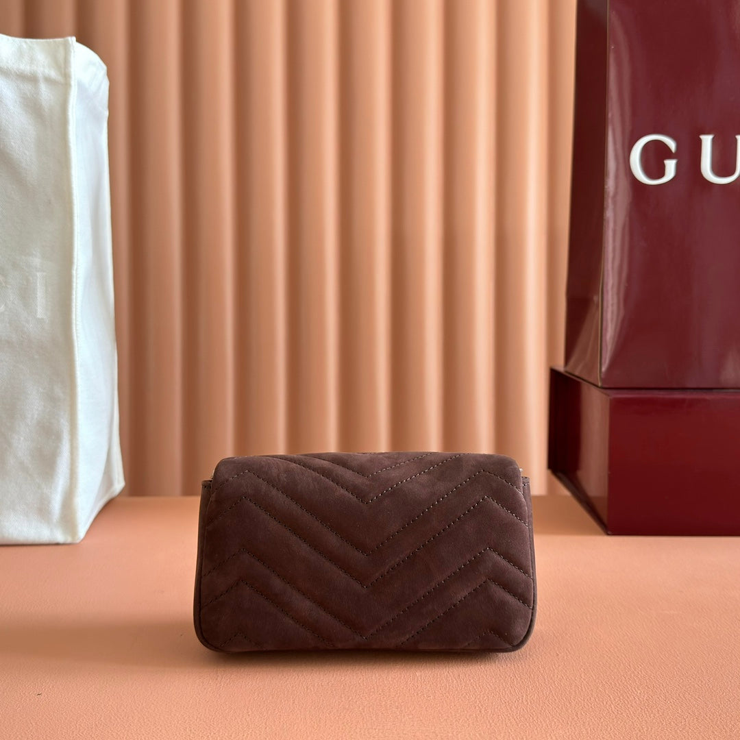 GG Marmont Double-G 16.5cm Matte Brown Suede