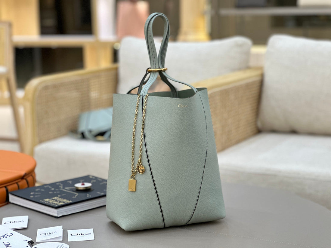 Chloé Spin Tote Bag Medium 27CM Light Blue Calfskin 272309