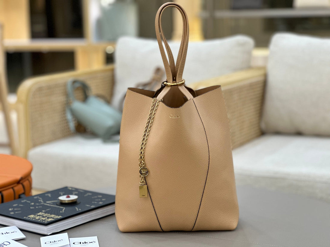 Chloé Spin Tote Bag Medium 27CM Beige Calfskin 272302