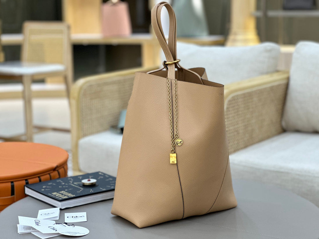 Chloé Spin Tote Bag Large 35CM Beige Calfskin 272300