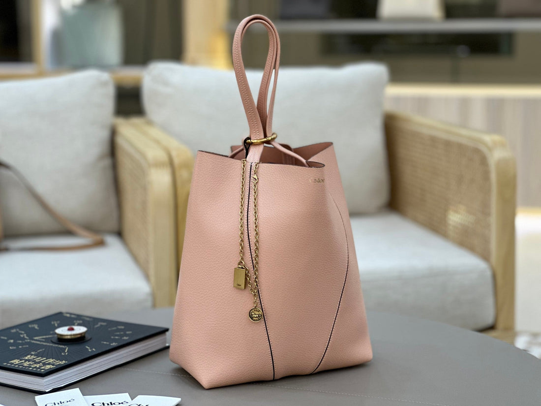 Chloé Spin Tote Bag Medium 27CM Pink Calfskin 272295