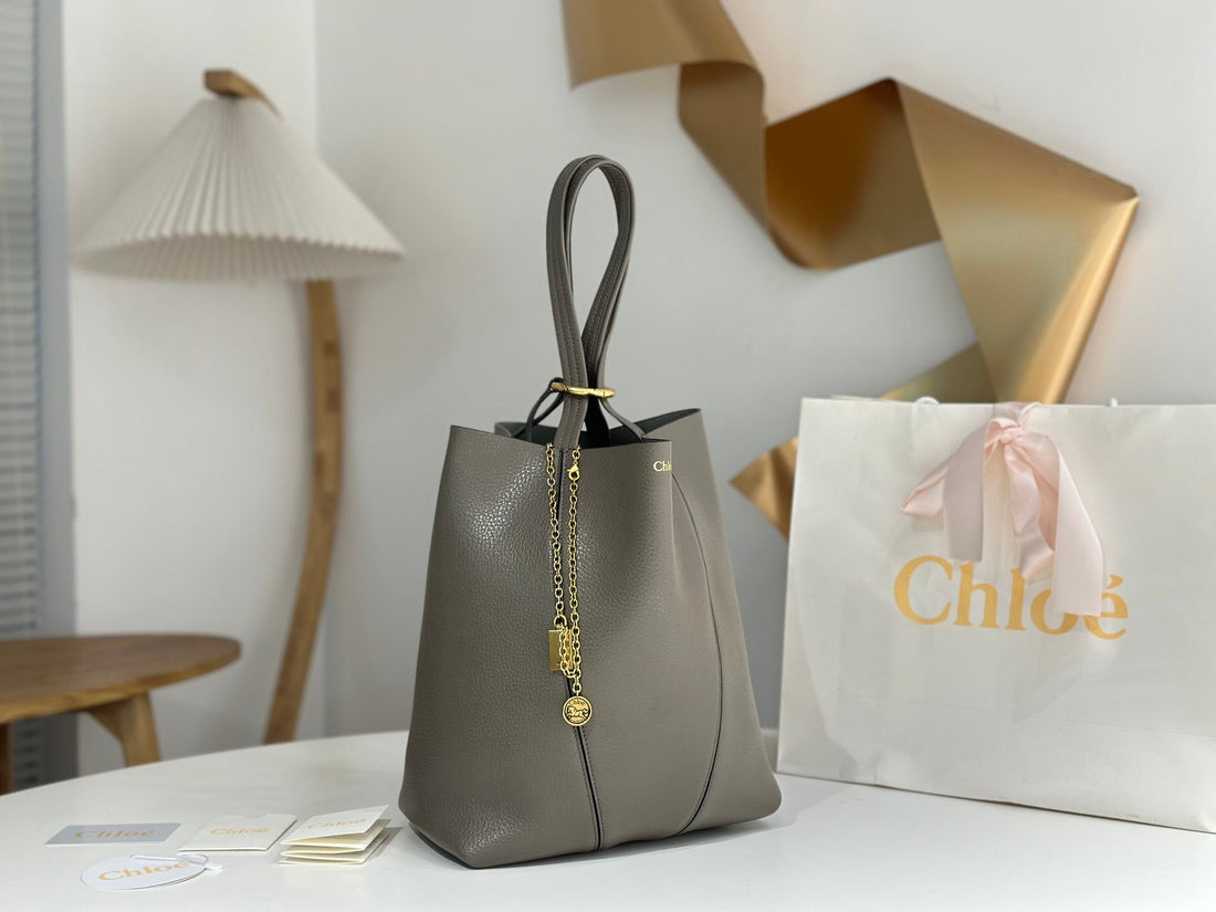 Chloé Spin Tote Bag Medium 27CM Grey Calfskin 272281