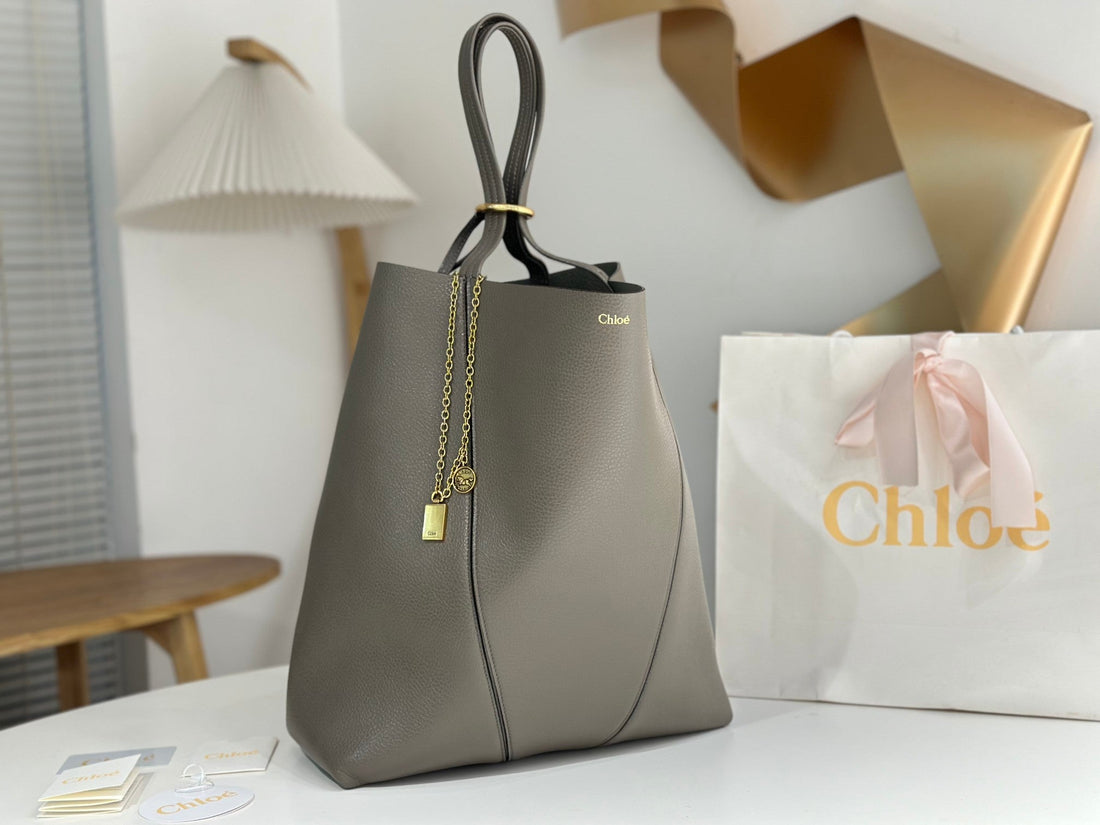 Chloé Spin Tote Bag Large 35CM Grey Calfskin 272279