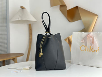 Chloé Spin Tote Bag Medium 27CM Black Calfskin 272274
