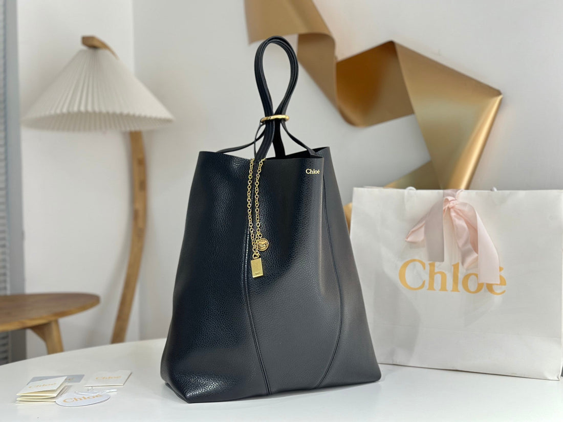 Chloé Spin Tote Bag Large 35CM Black Calfskin 272269